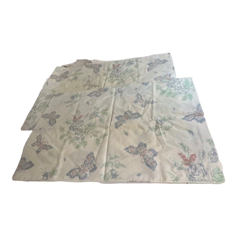 Vintage Butterfly No Iron Muslin Lot Pillow Cases with Butterflies Set of 2 READ